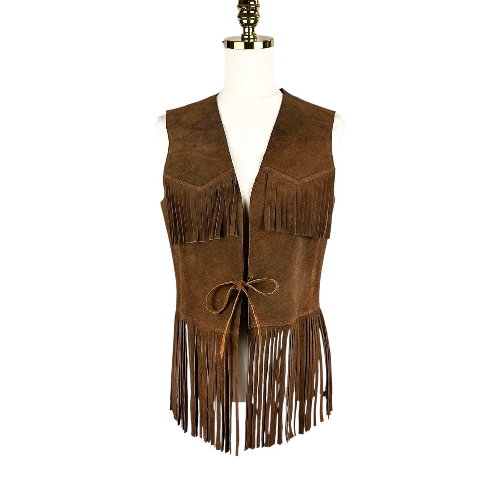 Vintage 70s Suede Fringe Vest Genuine Leather Western Boho Festival Hippie S